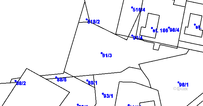 Parcela st. 91/3 v KÚ Lovečkovice, Katastrální mapa