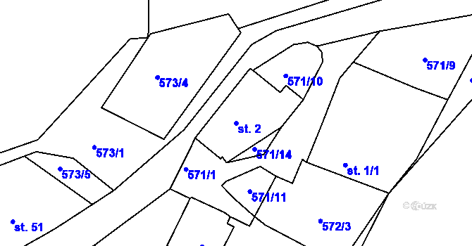 Parcela st. 2 v KÚ Lovětín, Katastrální mapa