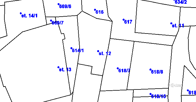 Parcela st. 12 v KÚ Lovětín, Katastrální mapa