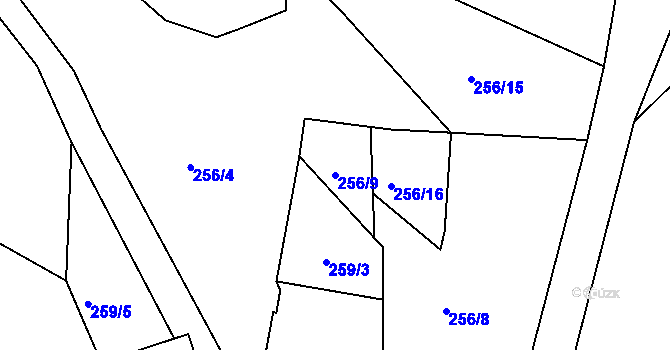 Parcela st. 256/9 v KÚ Lovětín, Katastrální mapa