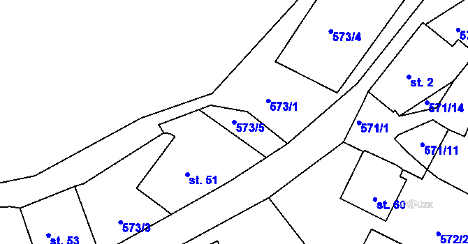 Parcela st. 573/5 v KÚ Lovětín, Katastrální mapa