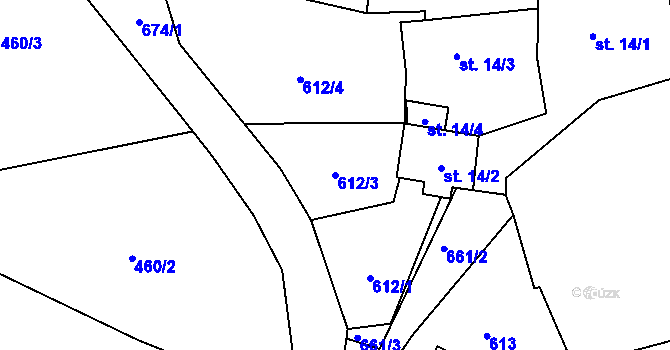 Parcela st. 612/3 v KÚ Lovětín, Katastrální mapa