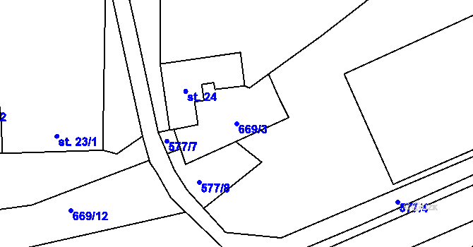 Parcela st. 669/3 v KÚ Lovětín, Katastrální mapa