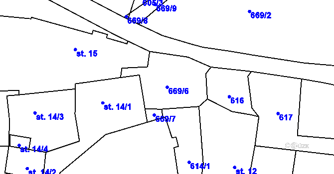 Parcela st. 669/6 v KÚ Lovětín, Katastrální mapa