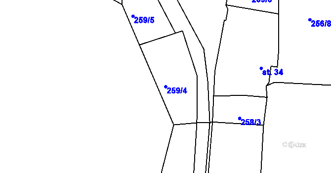 Parcela st. 259/4 v KÚ Lovětín, Katastrální mapa