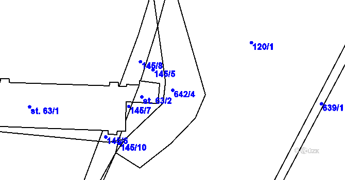 Parcela st. 642/4 v KÚ Lovětín, Katastrální mapa