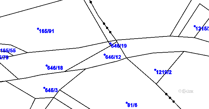 Parcela st. 646/12 v KÚ Lovětín, Katastrální mapa