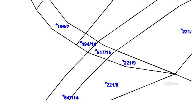 Parcela st. 647/15 v KÚ Lovětín, Katastrální mapa