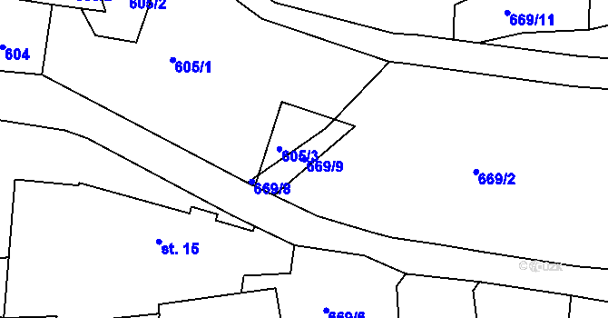 Parcela st. 669/9 v KÚ Lovětín, Katastrální mapa
