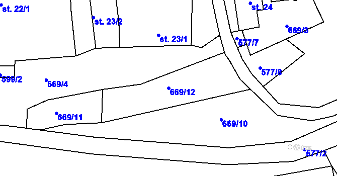 Parcela st. 669/12 v KÚ Lovětín, Katastrální mapa
