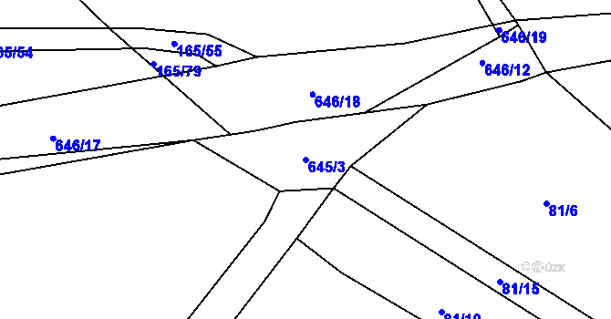 Parcela st. 645/3 v KÚ Lovětín, Katastrální mapa