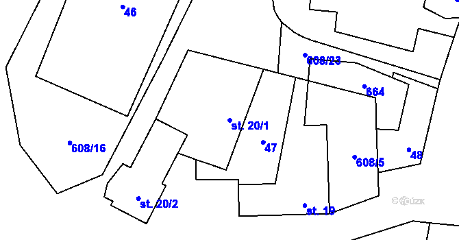 Parcela st. 20/1 v KÚ Lovětín u Třešti, Katastrální mapa