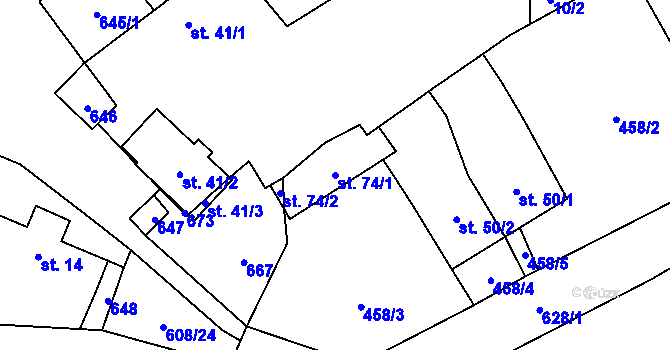 Parcela st. 74/1 v KÚ Lovětín u Třešti, Katastrální mapa