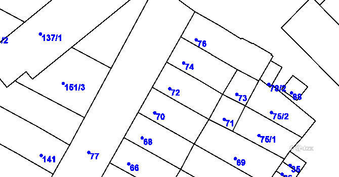 Parcela st. 72 v KÚ Lovosice, Katastrální mapa
