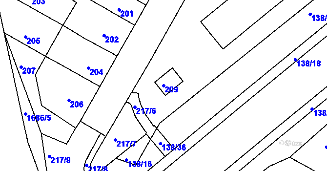 Parcela st. 209 v KÚ Lovosice, Katastrální mapa