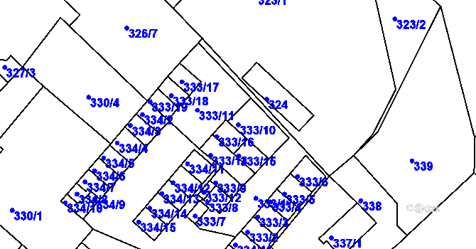 Parcela st. 333/10 v KÚ Lovosice, Katastrální mapa