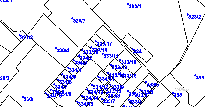 Parcela st. 333/11 v KÚ Lovosice, Katastrální mapa