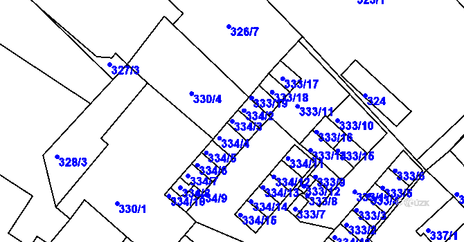 Parcela st. 334/3 v KÚ Lovosice, Katastrální mapa