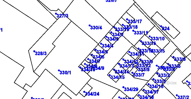 Parcela st. 334/5 v KÚ Lovosice, Katastrální mapa