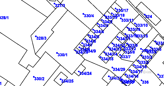 Parcela st. 334/7 v KÚ Lovosice, Katastrální mapa