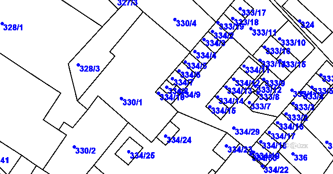 Parcela st. 334/8 v KÚ Lovosice, Katastrální mapa