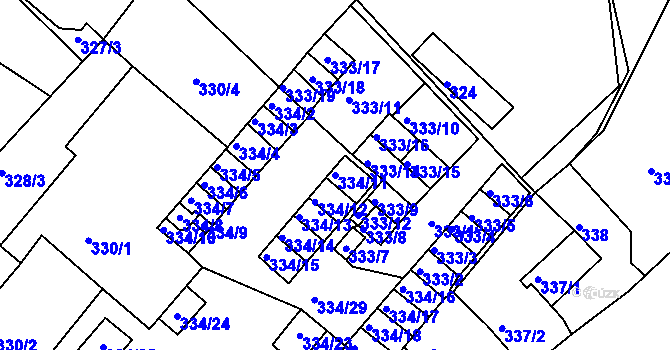 Parcela st. 334/11 v KÚ Lovosice, Katastrální mapa