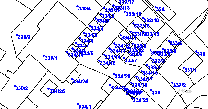 Parcela st. 334/14 v KÚ Lovosice, Katastrální mapa