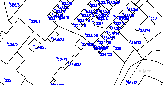 Parcela st. 334/23 v KÚ Lovosice, Katastrální mapa