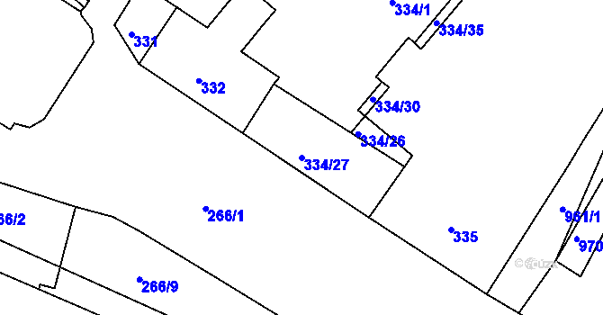 Parcela st. 334/27 v KÚ Lovosice, Katastrální mapa