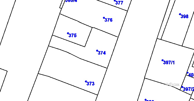 Parcela st. 374 v KÚ Lovosice, Katastrální mapa