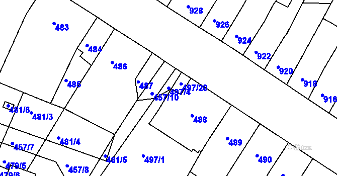 Parcela st. 497/4 v KÚ Lovosice, Katastrální mapa