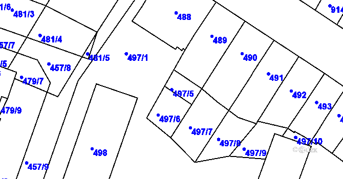 Parcela st. 497/5 v KÚ Lovosice, Katastrální mapa