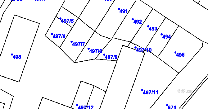 Parcela st. 497/9 v KÚ Lovosice, Katastrální mapa