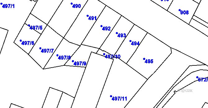 Parcela st. 497/10 v KÚ Lovosice, Katastrální mapa
