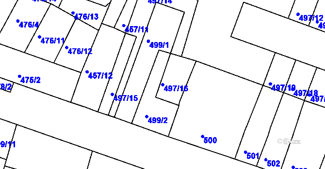 Parcela st. 497/16 v KÚ Lovosice, Katastrální mapa