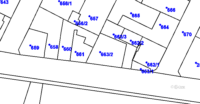 Parcela st. 663/2 v KÚ Lovosice, Katastrální mapa
