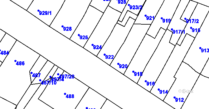 Parcela st. 922 v KÚ Lovosice, Katastrální mapa