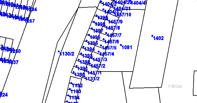 Parcela st. 1457/4 v KÚ Lovosice, Katastrální mapa