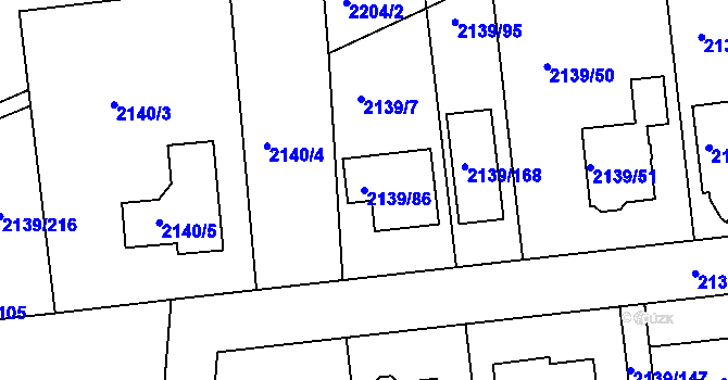 Parcela st. 2139/86 v KÚ Lovosice, Katastrální mapa