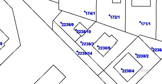 Parcela st. 2238/3 v KÚ Lovosice, Katastrální mapa