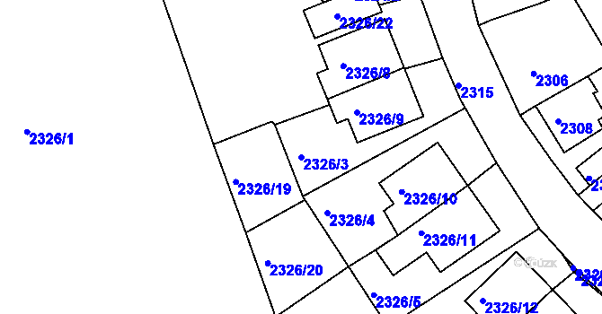 Parcela st. 2326/3 v KÚ Lovosice, Katastrální mapa