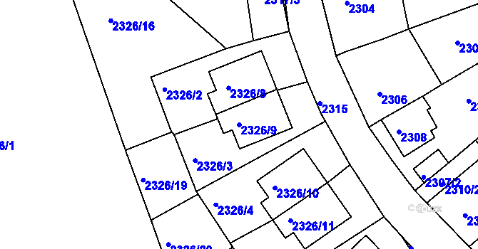 Parcela st. 2326/9 v KÚ Lovosice, Katastrální mapa