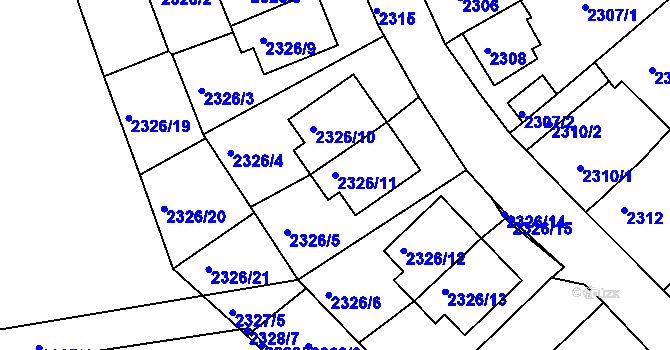 Parcela st. 2326/11 v KÚ Lovosice, Katastrální mapa