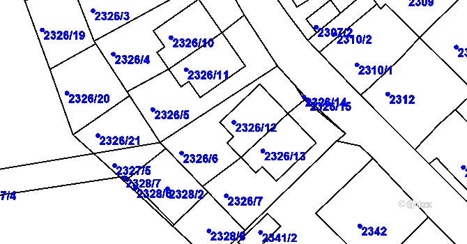 Parcela st. 2326/12 v KÚ Lovosice, Katastrální mapa