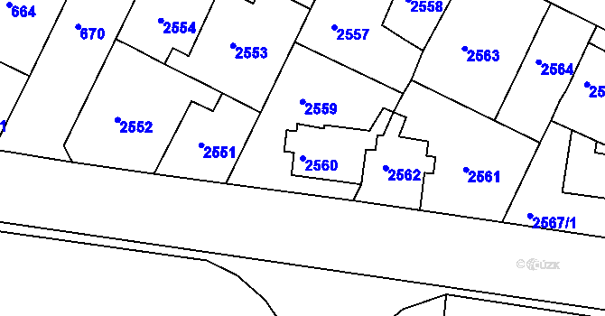Parcela st. 2560 v KÚ Lovosice, Katastrální mapa