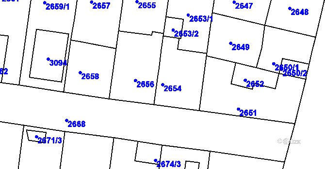 Parcela st. 2654 v KÚ Lovosice, Katastrální mapa