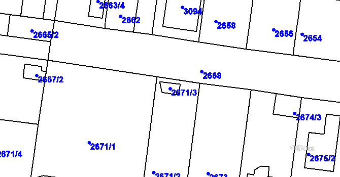 Parcela st. 2671/3 v KÚ Lovosice, Katastrální mapa