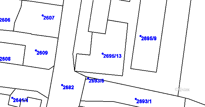 Parcela st. 2695/13 v KÚ Lovosice, Katastrální mapa
