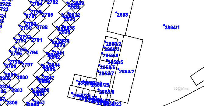 Parcela st. 2858/4 v KÚ Lovosice, Katastrální mapa