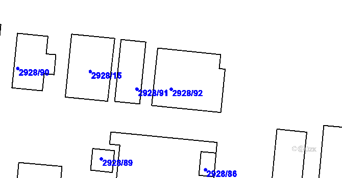 Parcela st. 2928/92 v KÚ Lovosice, Katastrální mapa